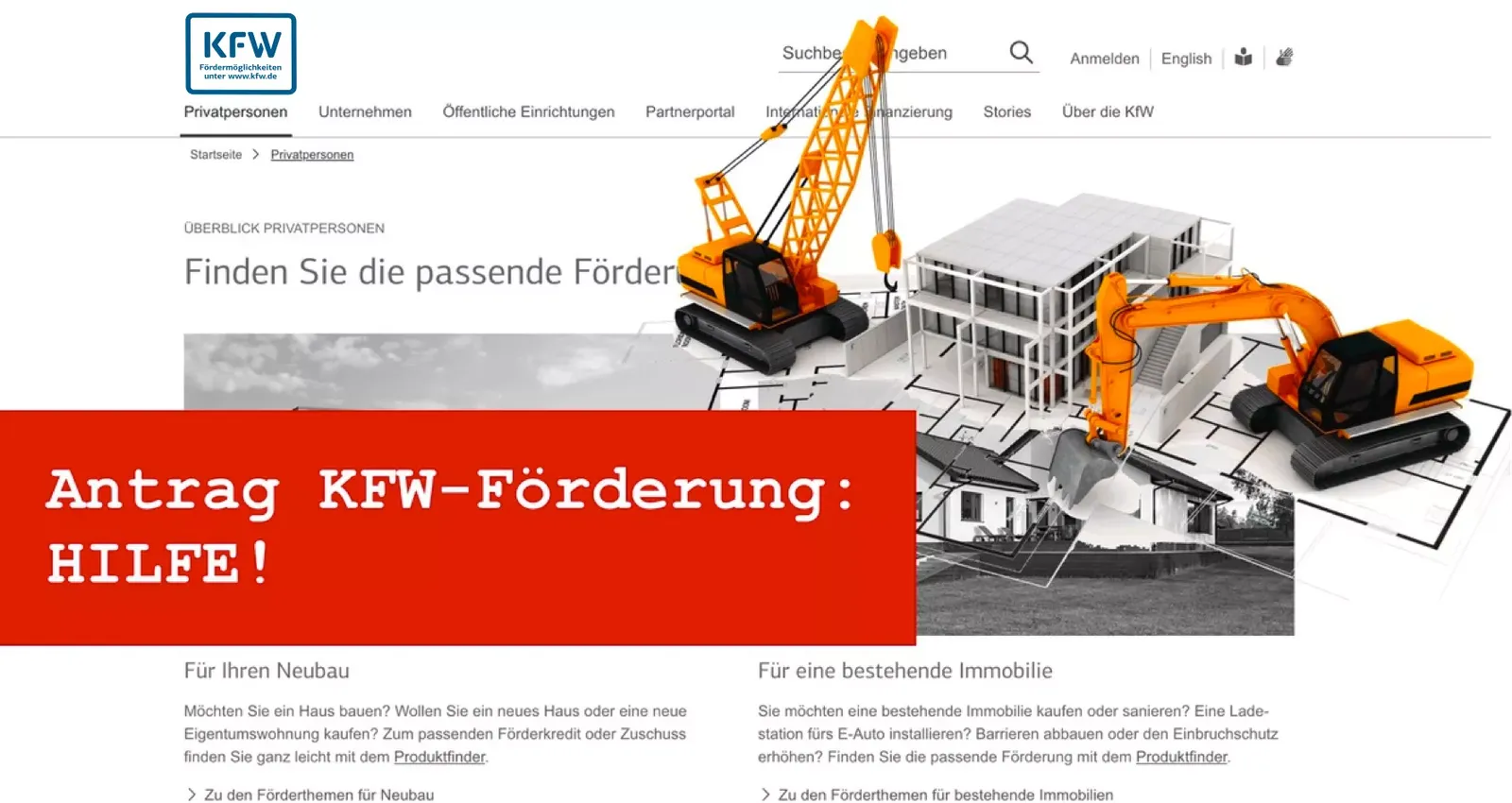Titelbild zum Thema KfW: Foto mit rotem Titelbalken und dem Logo der Kanzlei Rechtsanwalt Hermann Kaufmann