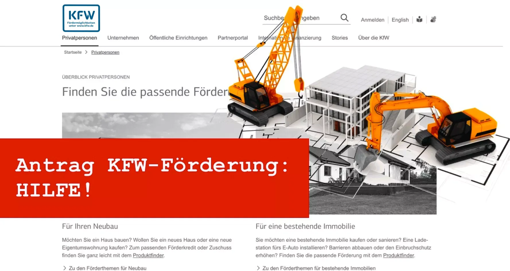 Titelbild zum Thema KfW: Foto mit rotem Titelbalken und dem Logo der Kanzlei Rechtsanwalt Hermann Kaufmann